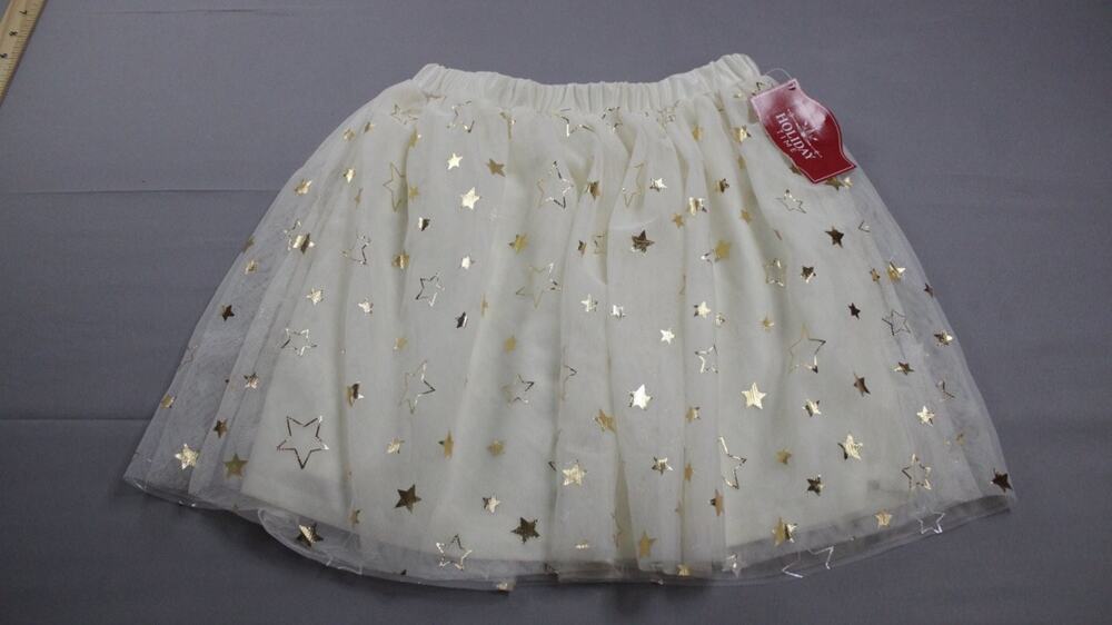 Holiday Time Girls Tulle Skirt Size M 7-8 Ivory Foil Stars Elastic NWT Waist